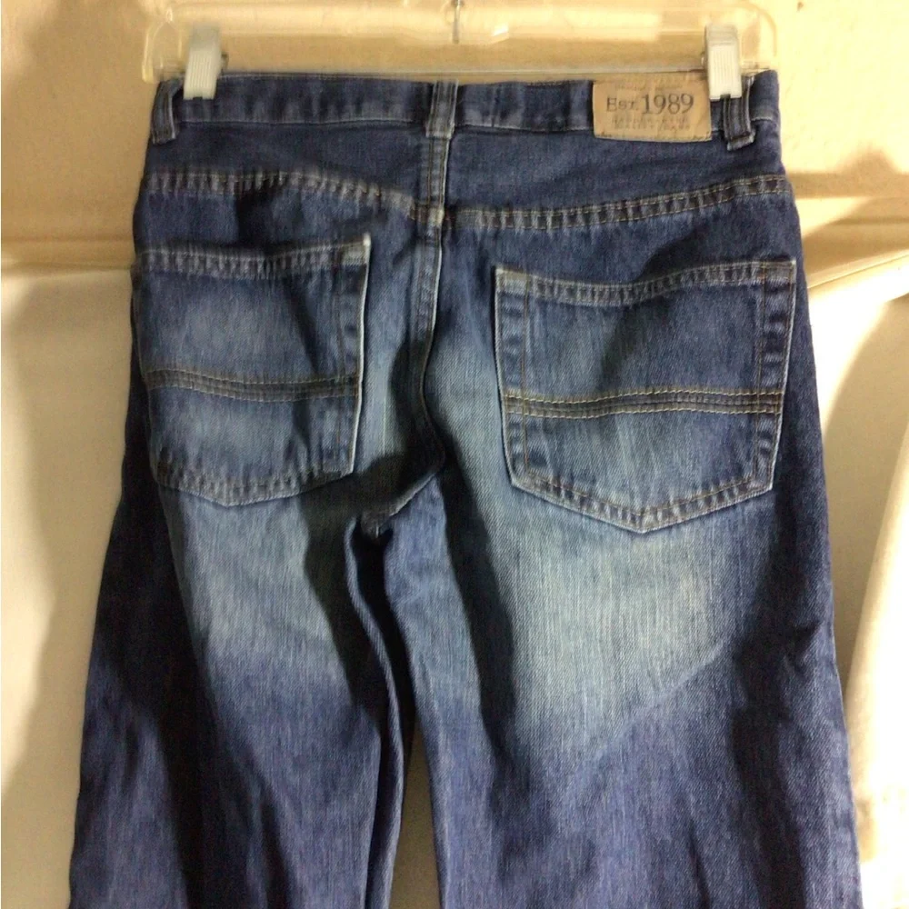 The Children's Place Men's Straight Jeans - Dark Blue with Brown Stitching